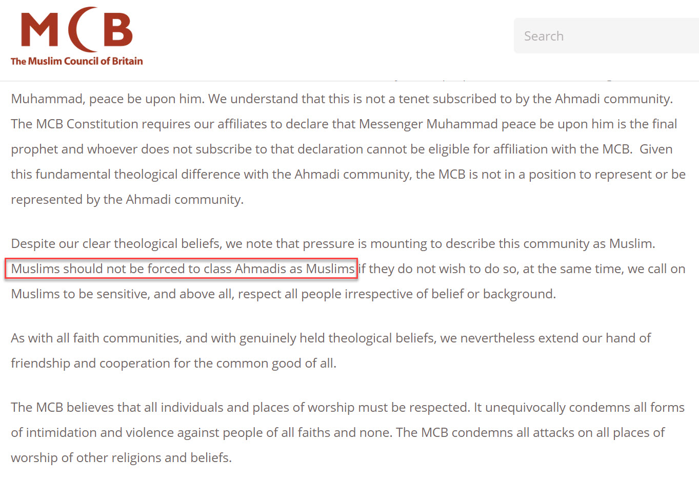 Islam-Ahmadi-MCB-Rejection