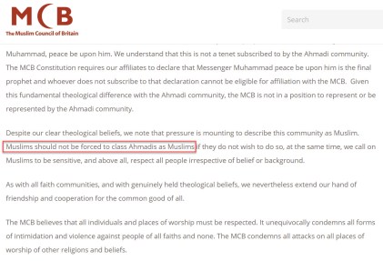 Islam-Ahmadi-MCB-Rejection